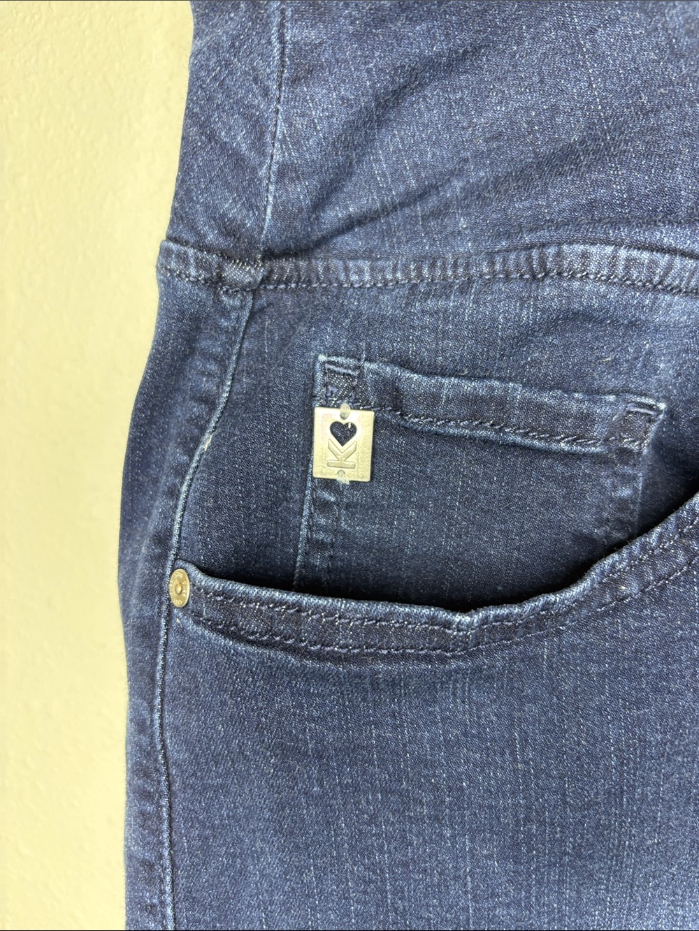 Belle by Kim Gravel Dark Blue Denim Frayed Hem Bermuda Shorts - Picture 4 of 9